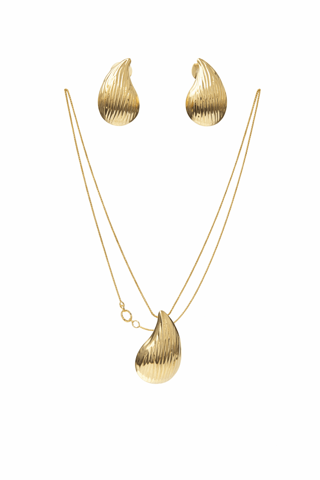 Conjunto Gota Riscada - cordão com pingente e par de brincos Banhado a Ouro 18K Feminino