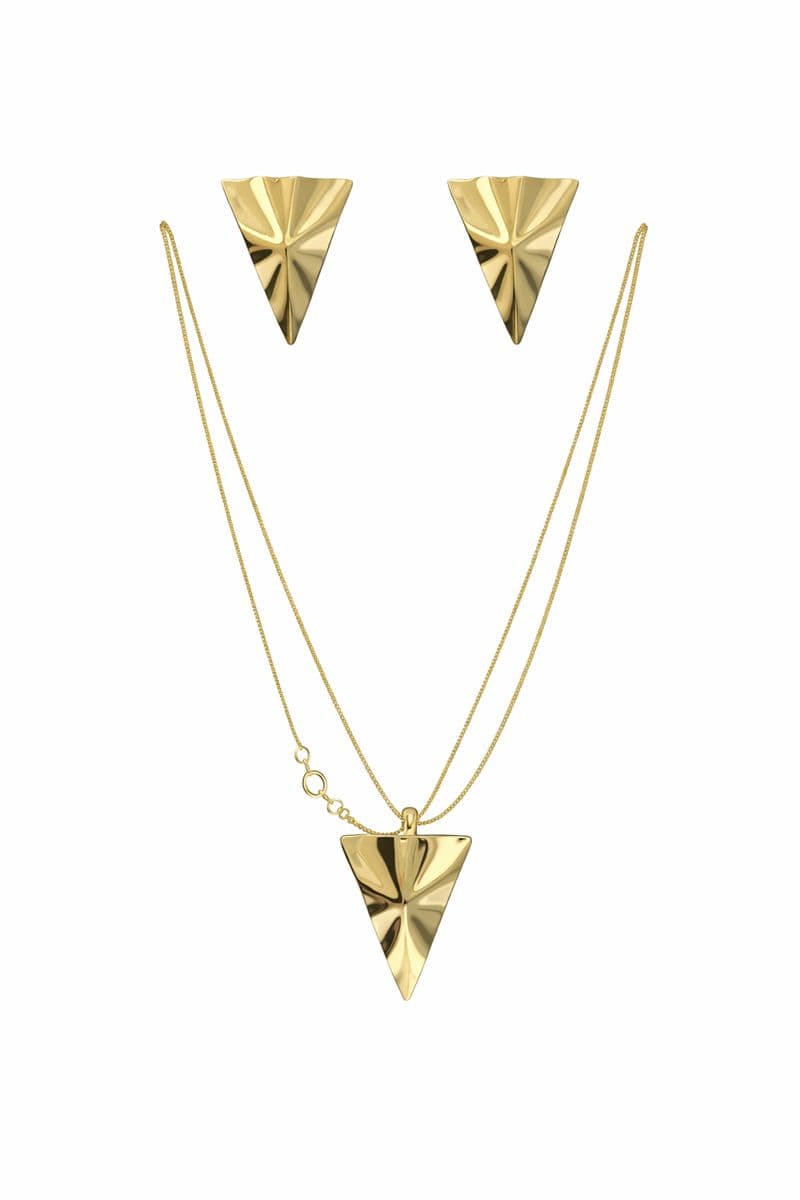 Conjunto Triângulo Orgânico - cordão com pingente e par de brincos Banhado a Ouro 18K Feminino