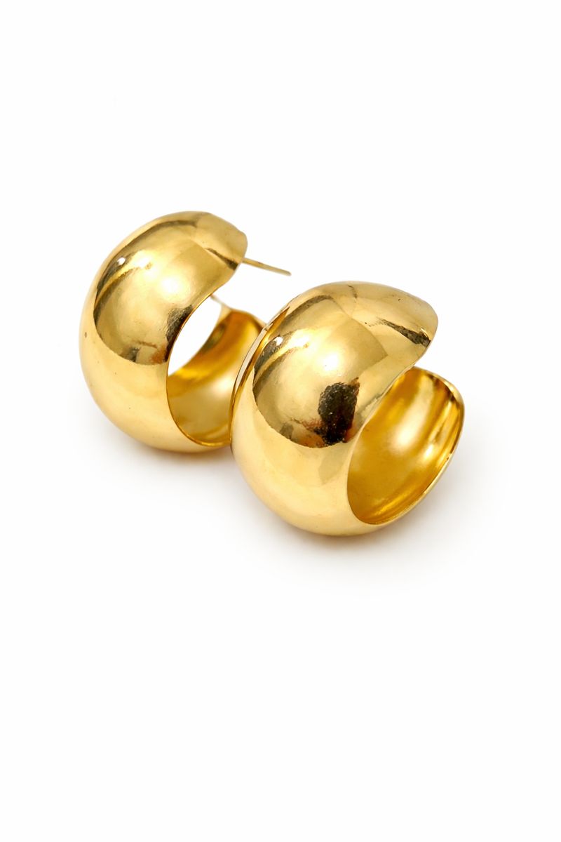 Brinco Argola Abaulada Dourada Banhado a Ouro 18K Feminino