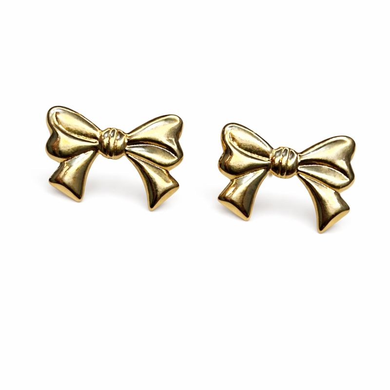 Brinco Laço Cinderela Dourado Aço Inox Feminino