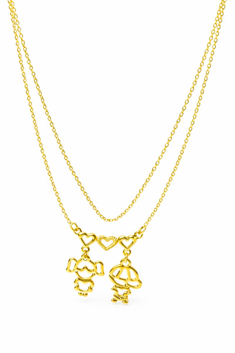 Colar Casal Filhos Base 3 Corações Aço Inox Feminino