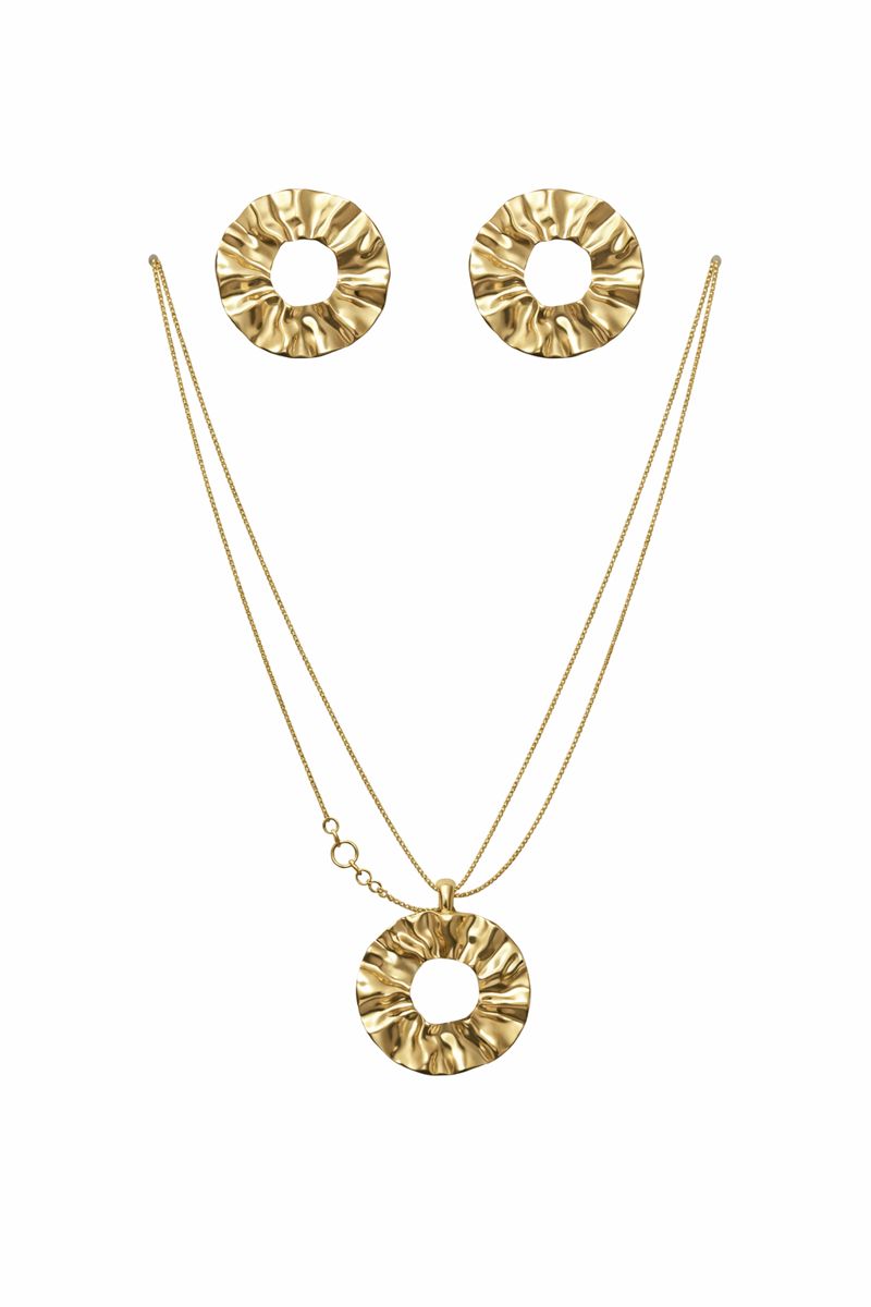 Conjunto Aro Vincado - cordão com pingente e par de brincos Banhado a Ouro 18K Feminino