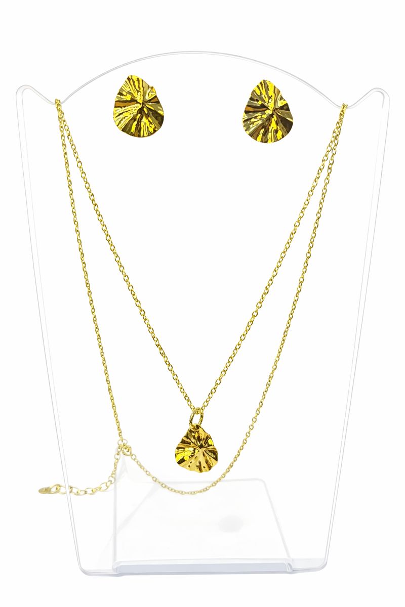 Conjunto Gota Martelada - Semijoia Banhada a Ouro 18K 1