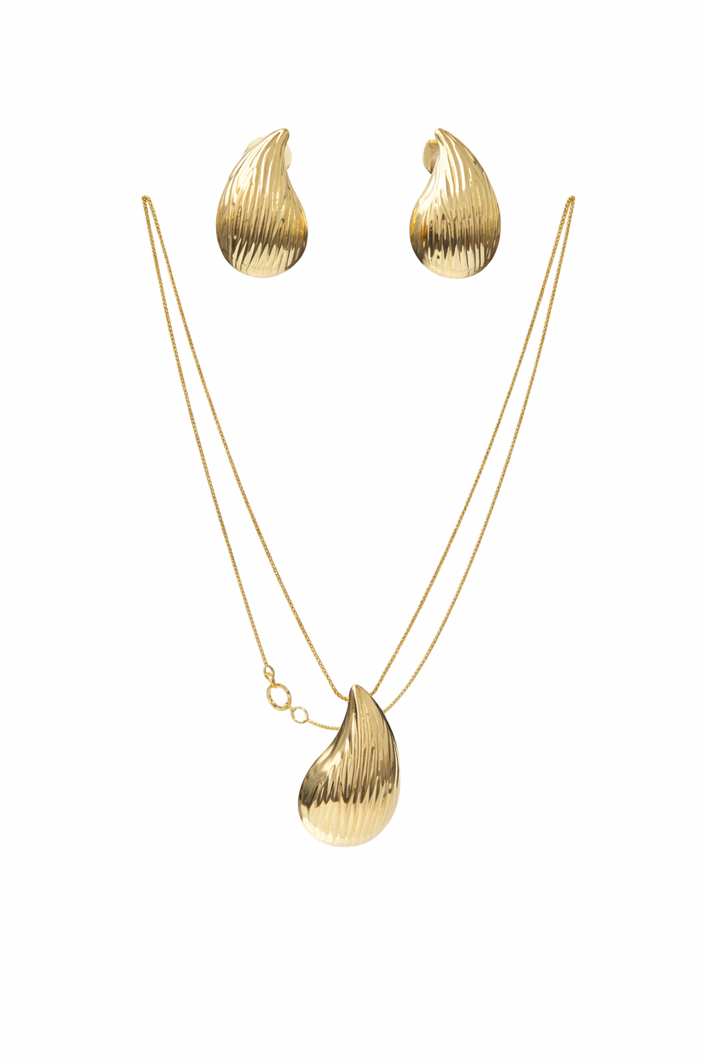 Conjunto Gota Riscada - cordão com pingente e par de brincos Banhado a Ouro 18K Feminino