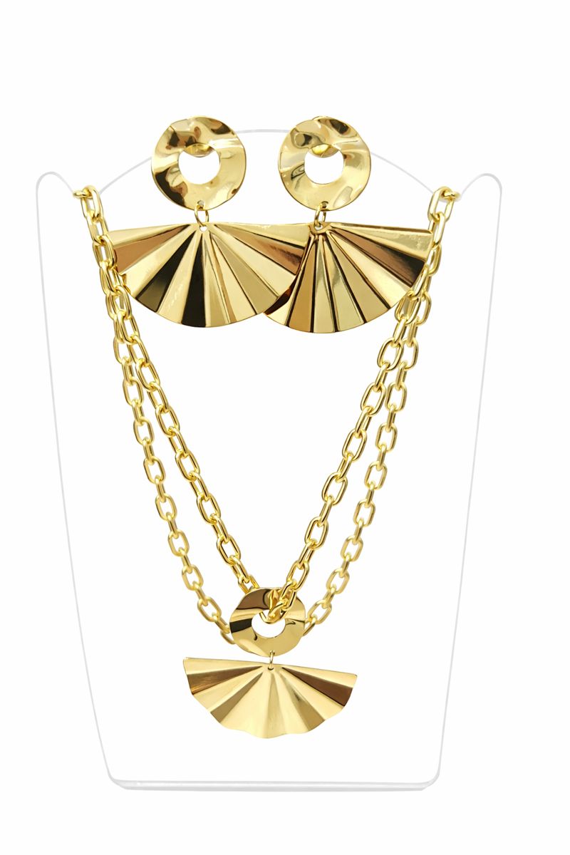 Conjunto Espanhola - cordão com pingentes e par de brincos Banhado a Ouro 18K Feminino