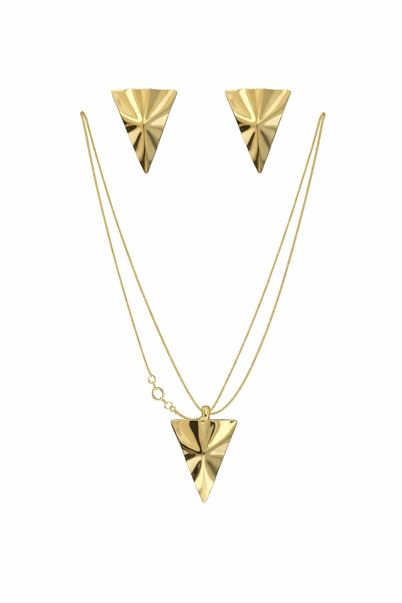 Conjunto Triângulo Orgânico - cordão com pingente e par de brincos Banhado a Ouro 18K Feminino
